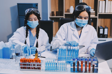Modern Empty Science Laboratory With Microscopes, Test Tubes And Other Laboratory Equipments
