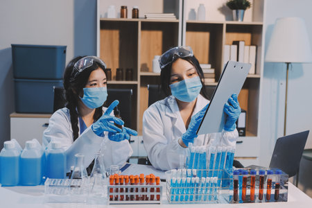 Modern Empty Science Laboratory With Microscopes, Test Tubes And Other Laboratory Equipmentsの写真素材