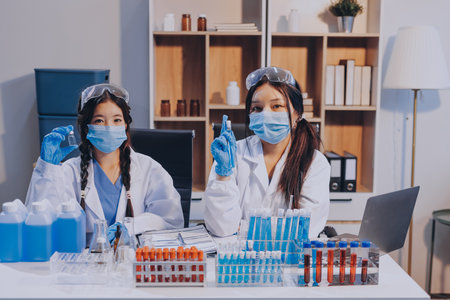 Modern Empty Science Laboratory With Microscopes, Test Tubes And Other Laboratory Equipmentsの写真素材