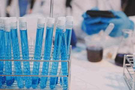 Modern Empty Science Laboratory With Microscopes, Test Tubes And Other Laboratory Equipments