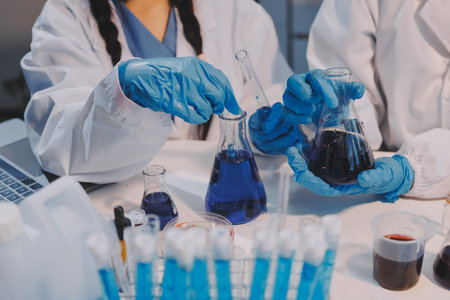 Modern Empty Science Laboratory With Microscopes, Test Tubes And Other Laboratory Equipments