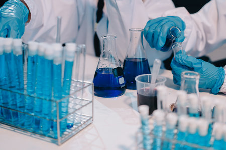 Modern Empty Science Laboratory With Microscopes, Test Tubes And Other Laboratory Equipments