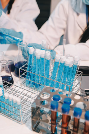 Modern Empty Science Laboratory With Microscopes, Test Tubes And Other Laboratory Equipments