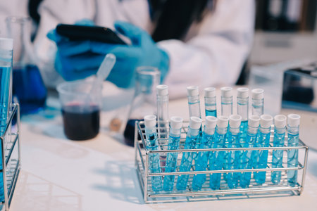 Modern Empty Science Laboratory With Microscopes, Test Tubes And Other Laboratory Equipments