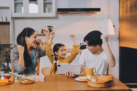 Family spends their free time togetherの写真素材