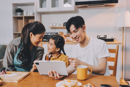 Family spends their free time togetherの写真素材