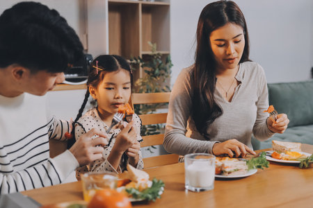 Family spends their free time togetherの写真素材
