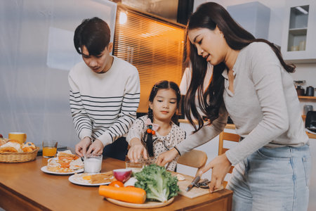 Family spends their free time togetherの写真素材