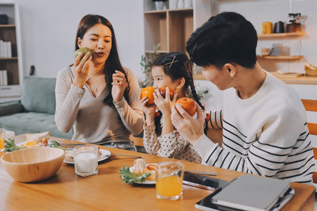 Family spends their free time togetherの写真素材