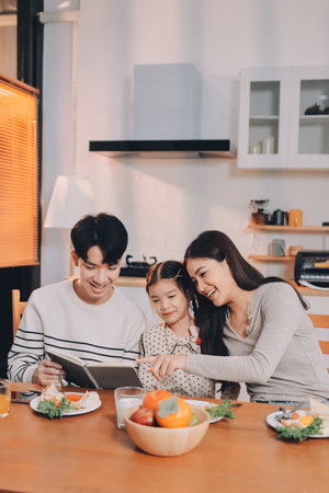 Family spends their free time togetherの写真素材