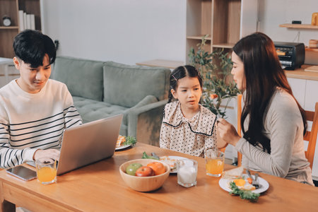 Family spends their free time togetherの写真素材