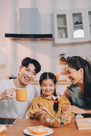 Family spends their free time togetherの写真素材