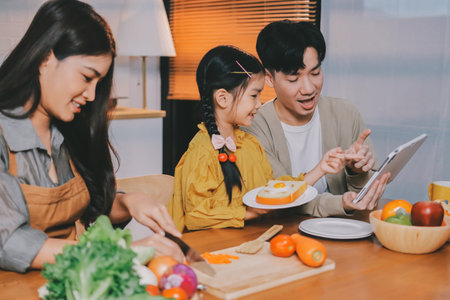 Family spends their free time togetherの写真素材