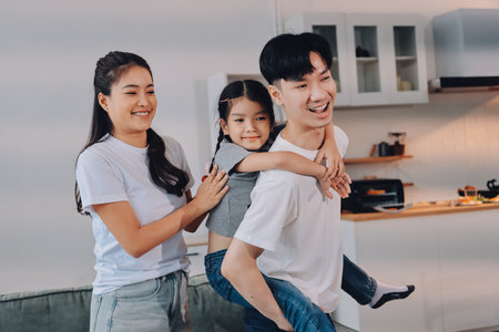 Family spends their free time togetherの写真素材