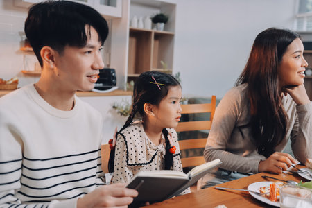 Family spends their free time togetherの写真素材