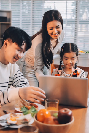 Family spends their free time togetherの写真素材