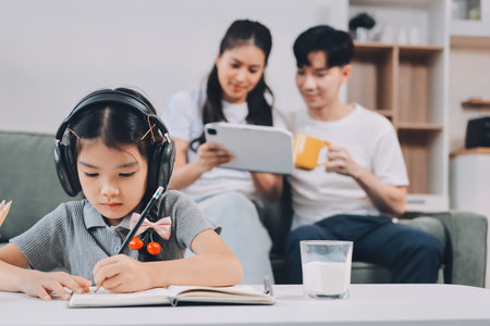 Family spends their free time togetherの写真素材