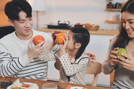 Family spends their free time togetherの写真素材