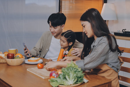 Family spends their free time togetherの写真素材