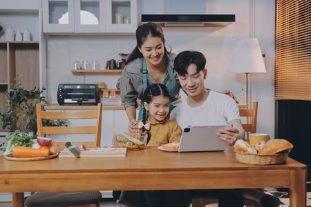 Family spends their free time togetherの写真素材