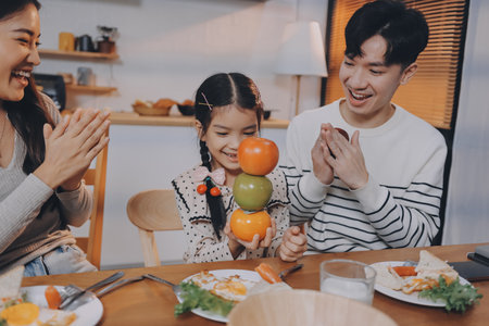 Family spends their free time togetherの写真素材