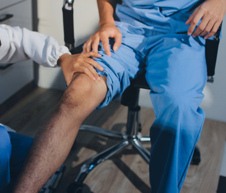 Physical therapist teaching a patient how to do exercises for his knee pain
