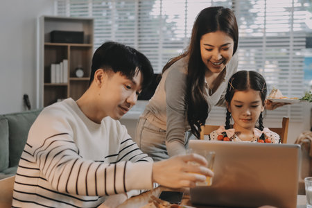 Family spends their free time togetherの写真素材