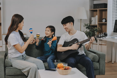 Family spends their free time togetherの写真素材