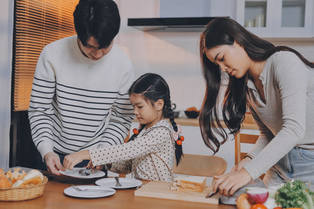 Family spends their free time togetherの写真素材