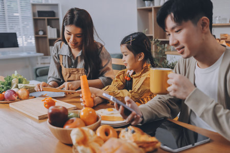 Family spends their free time togetherの写真素材
