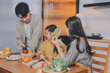 Family spends their free time togetherの写真素材