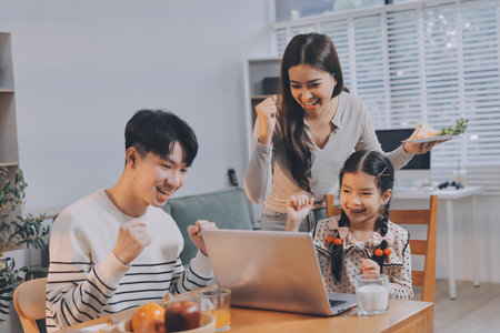 Family spends their free time togetherの写真素材