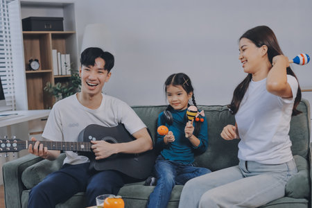 Family spends their free time togetherの写真素材