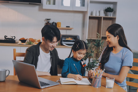 Family spends their free time togetherの写真素材