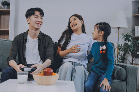 Family spends their free time togetherの写真素材