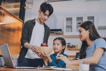 Family spends their free time togetherの写真素材