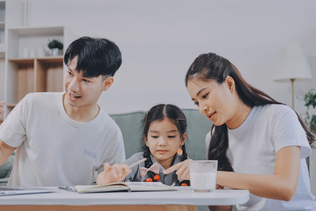 Family spends their free time togetherの写真素材