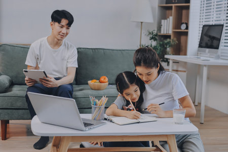 Family spends their free time togetherの写真素材