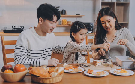 Family spends their free time togetherの写真素材