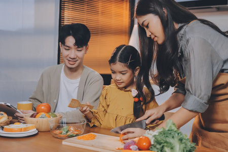 Family spends their free time togetherの写真素材