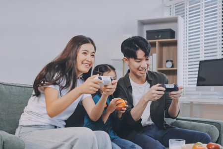 Family spends their free time togetherの写真素材