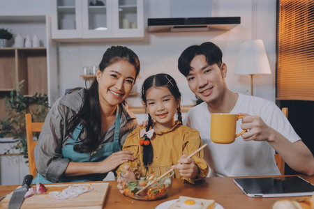 Family spends their free time togetherの写真素材