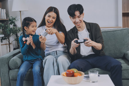 Family spends their free time togetherの写真素材