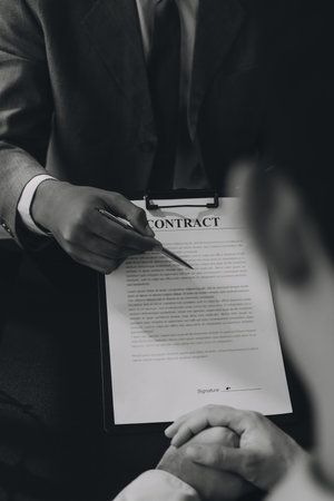 Lawyer explained to the client about the law that must be brought against the court case.
