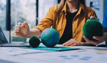 Businessman talks ESG environmental social governance policy.の写真素材