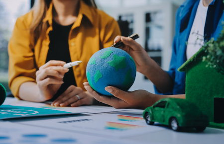 Businessman talks ESG environmental social governance policy.