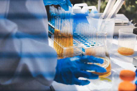 Researchers working in the clinical laboratoryの写真素材