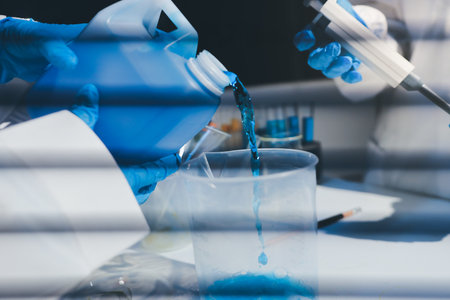 Researchers working in the clinical laboratoryの写真素材