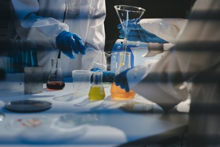 Researchers working in the clinical laboratoryの写真素材