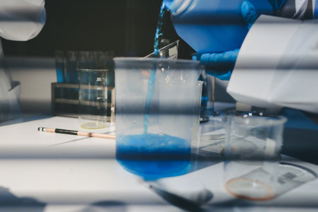 Researchers working in the clinical laboratoryの写真素材